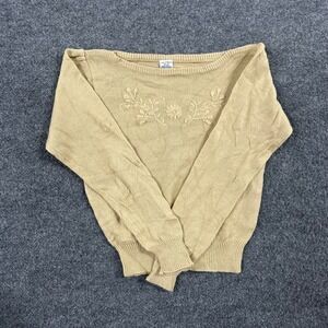 Unbranded Sweater Womens Size M Tan Floral Embroidered Boat Neck Knit Pullover